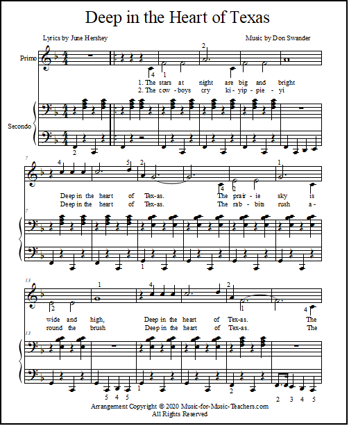 Piano sheet music for Deep in the Heart of Texas