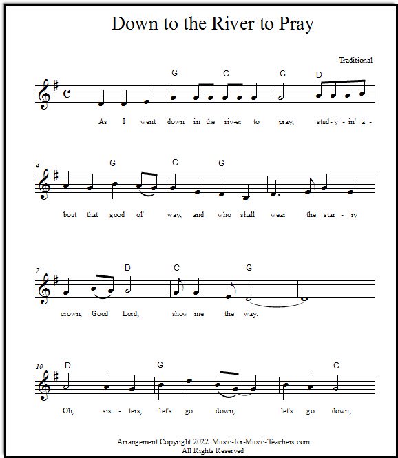 Down to the River hymn lead sheet