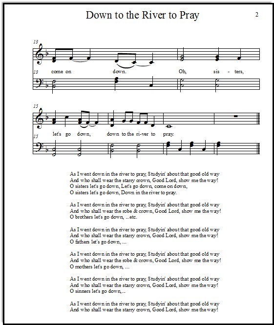 Down To The River To Pray Sheet Music Lyrics Free PDF Downloads