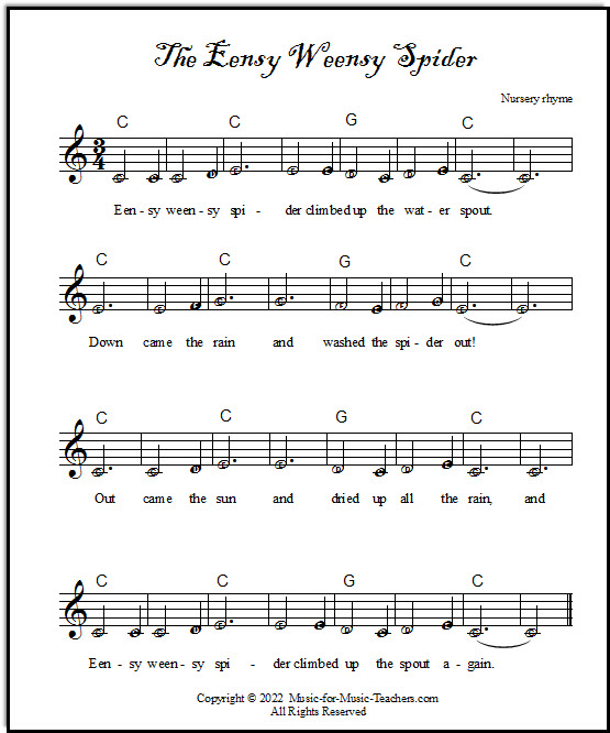 Piano lead sheet music Eensy Weensy Spider