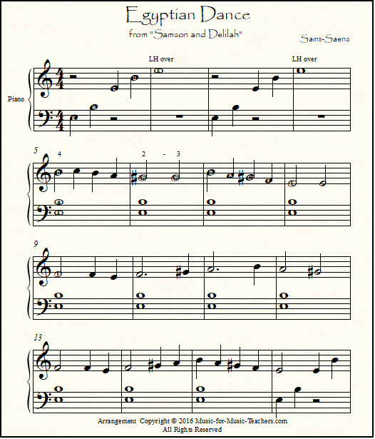 Piano arrangement of "Egyptian Dance" for elementary students