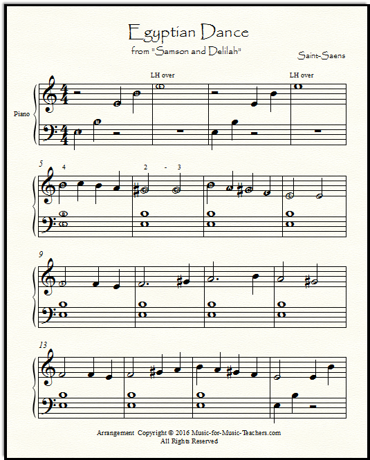 Egyptian Dance from Samson & Delilah, arranged for elementary piano