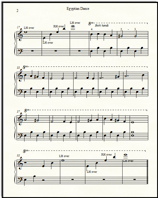 Free classical sheet music Egyptian Dance, for piano.  Very easy.