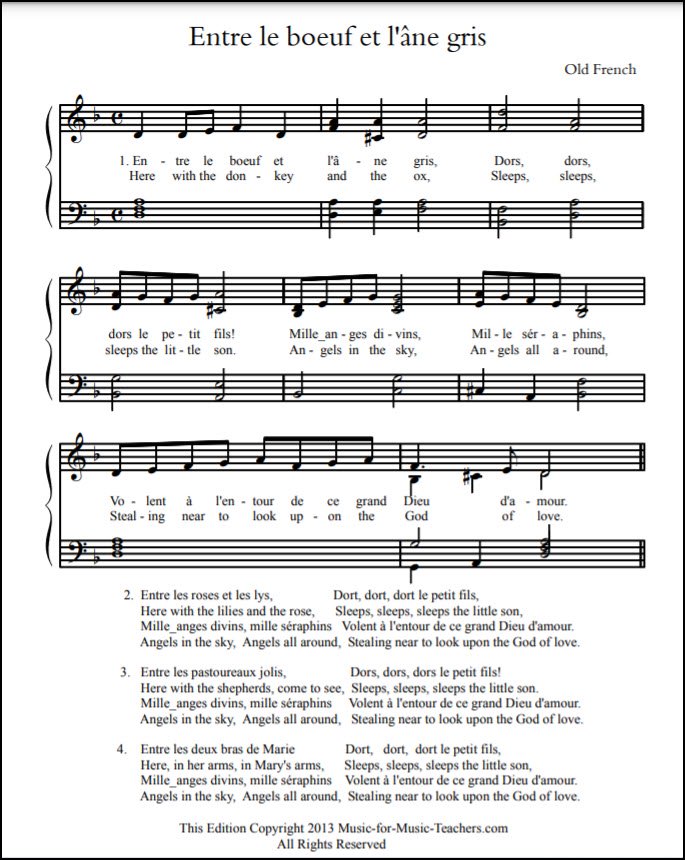 Sheet music for French Christmas carol