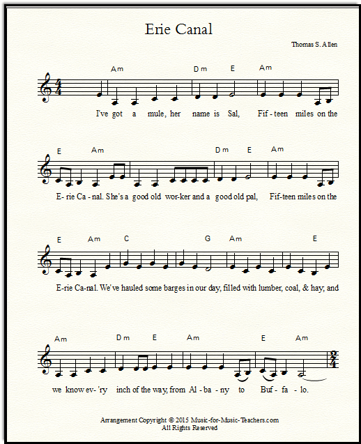 Erie Canal, and other lead sheets