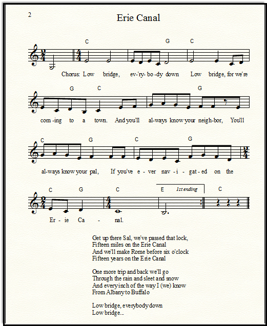 easy chords songs for all instruments, Erie Canal