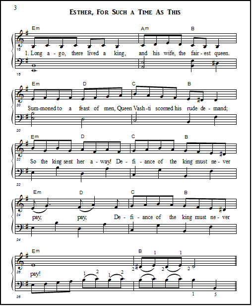 Easier Em arrangement of piano and voice song, "Esther: For Such a Time as This."