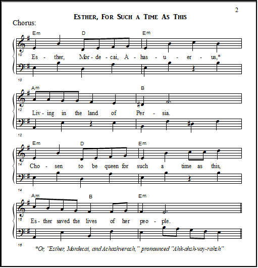 Esther: For Such A Time as This sheet music, an Easy Piano arrangement - the chorus