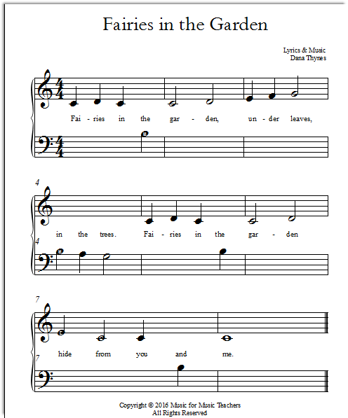 Piano sheet music with letters, just a few helper notes