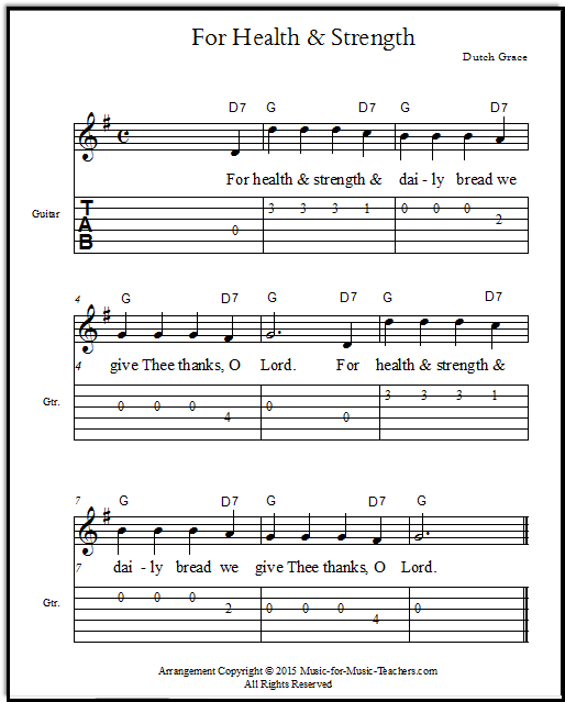 A musical prayer for Thanksgiving.  Guitar tabs and standard notation.