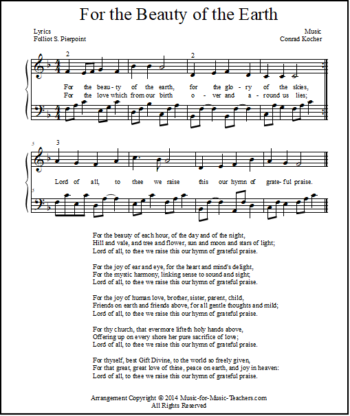 Hymn sheet music For the Beauty of the Earth