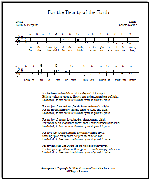 Hymn sheet music For the Beauty of the Earth