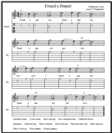 Old time song lyrics with guitar chords for Clementine G