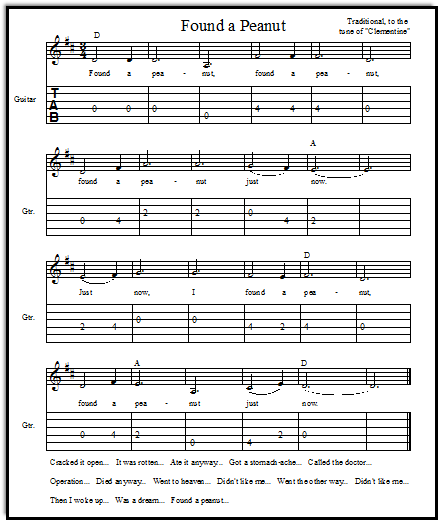 Free Guitar Tabs for Found a Peanut
