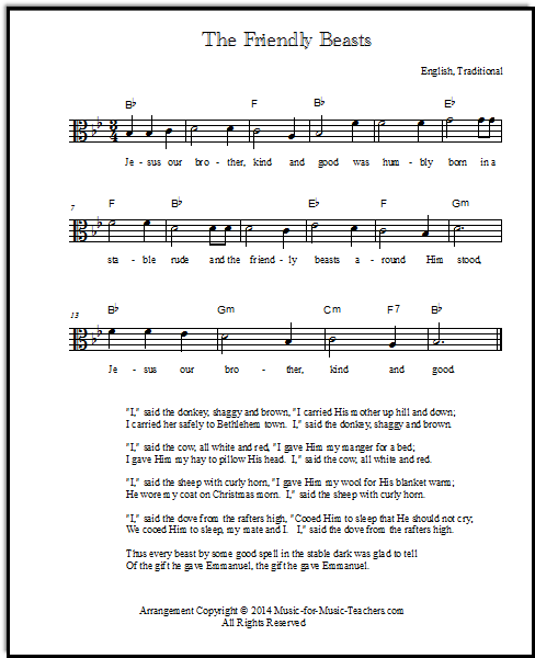 Viola arrangements of The Friendly Beasts, for Christmas