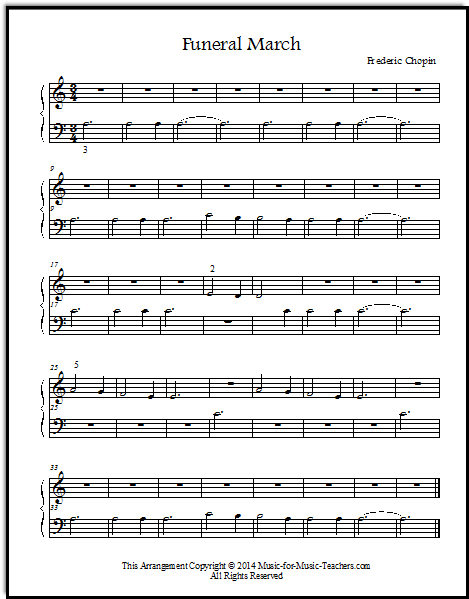 Sheet music for Chopin's Funeral March, very easy arrangement for piano