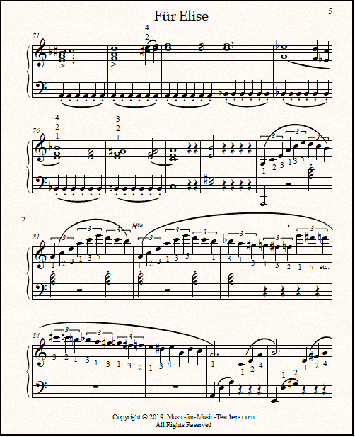 Page 5 of Fur Elise with quarter notes to make it easy to read