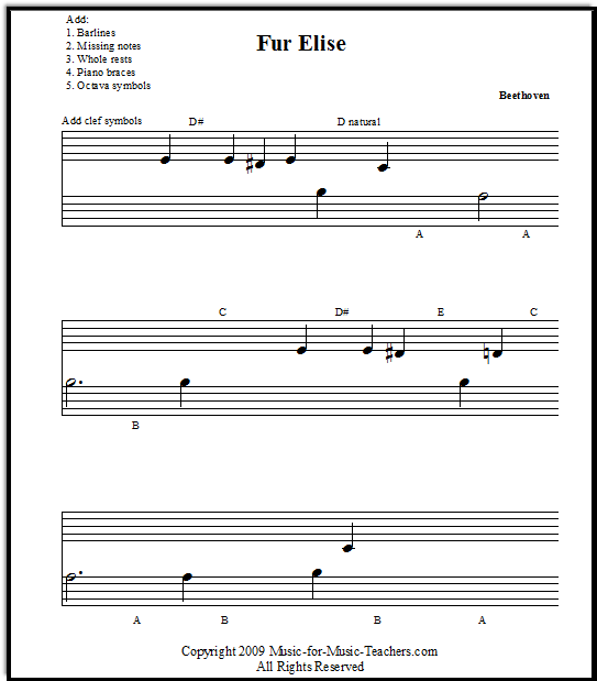 Fur Elise theme worksheet