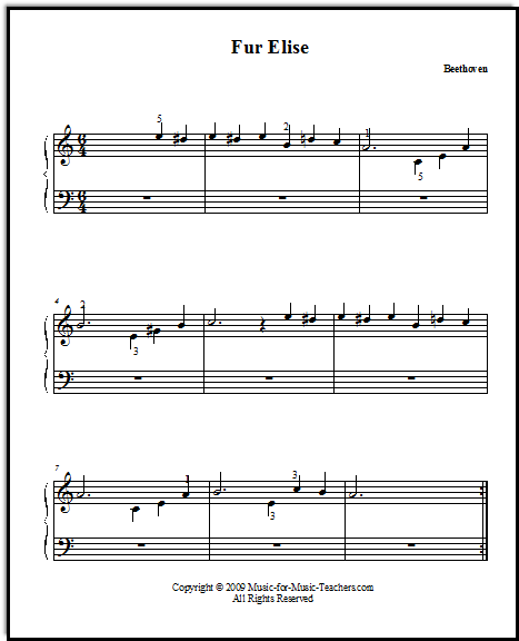Easy version of Fur Elise, Music-for-Music-Teachers.com - just the main melodic theme, shared between two hands