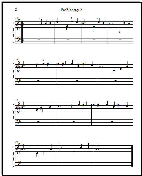 Easy Fur Elise Beethoven music page 2, Music-for-Music-Teachers.com.  Just the melody without chords