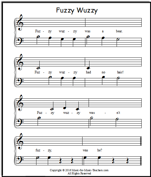 Fuzzy Wuzzy Free Easy Sheet Music 4 Versions