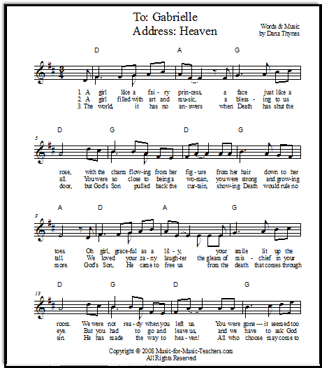 Sheet music for memorial service