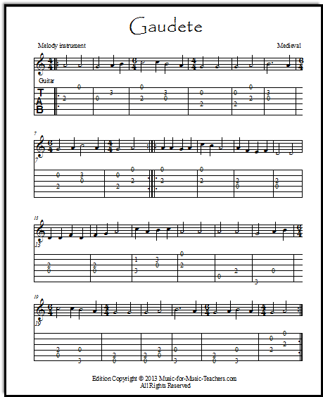 Guitar tabs and melody for Gaudete, Rejoice, Rejoice!