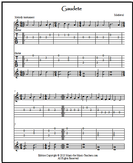 Gaudete guitar tabs free Christmas song