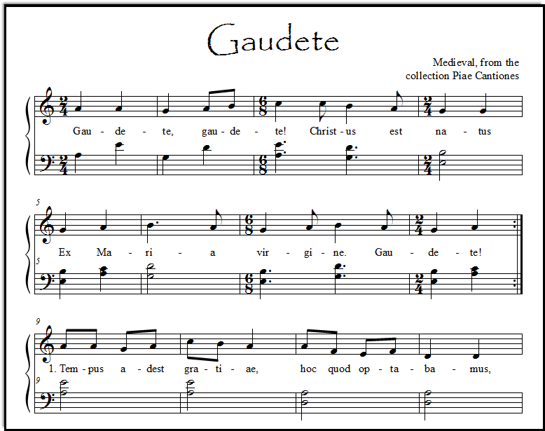 Closeup of Gaudete vocal arrangement