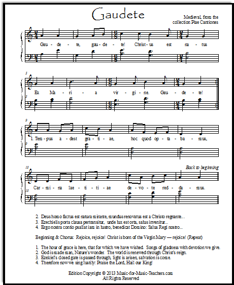 Free Christmas vocal sheet music "Gaudete"
