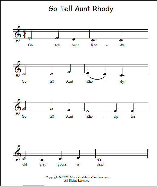 Sheet music for piano "Go Tell Aunt Rhody"