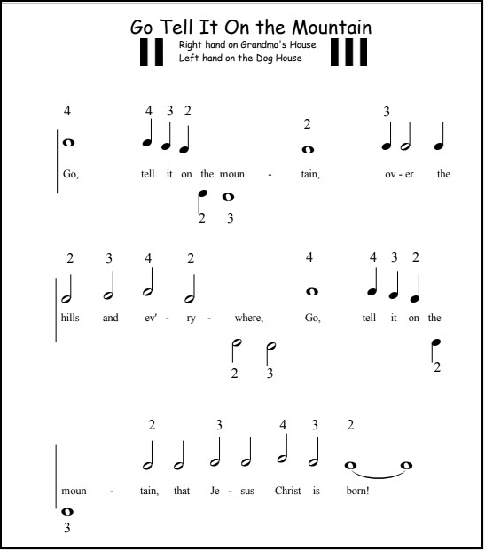 Christmas song for beginners on the piano black keys "Go Tell It On the Mountain"