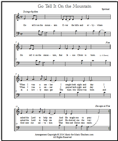 Christmas song Go Tell It On the Mountain for early piano students