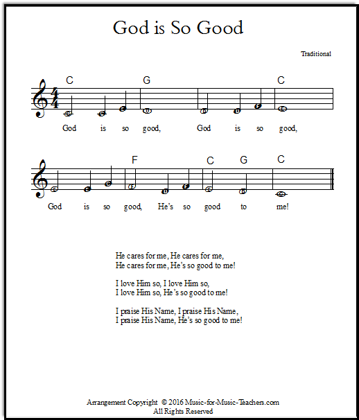 Sheet music for piano "God is So Good"