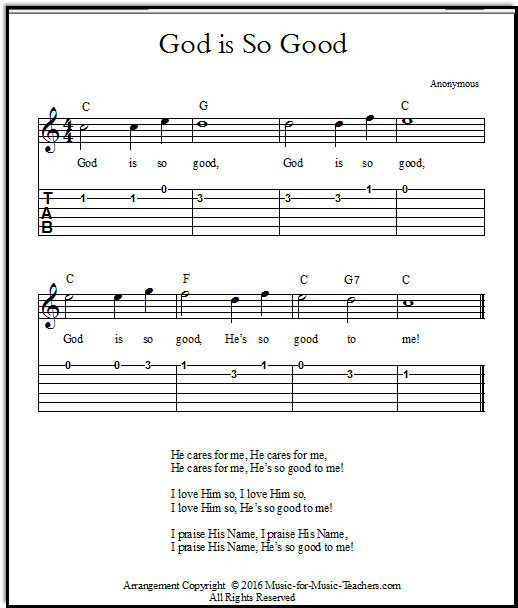 Guitar tabs for God is Good in the key of C