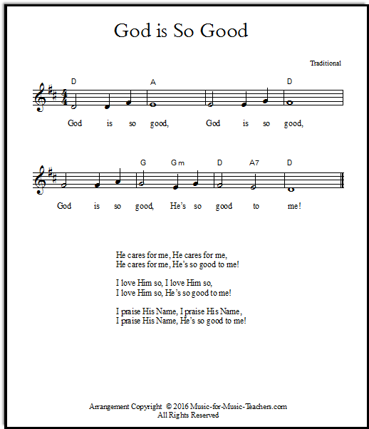 Lead sheet for easy hymn "God is So Good"