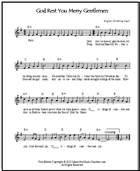 Lead sheet for God Rest Ye Merry Gentlemen