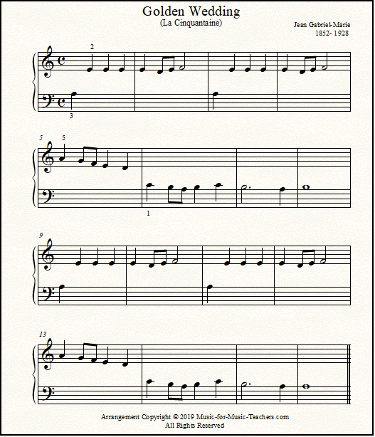 A Middle C arrangement of The Golden Wedding theme, for beginning piano