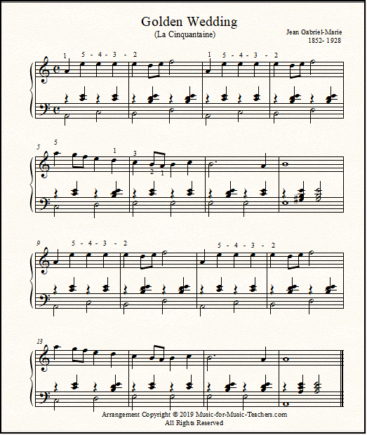 The Golden Wedding theme for piano solo - a minor melody with chords in the left hand