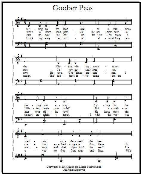 Goober Peas with advanced left hand with an octave stretch, for piano