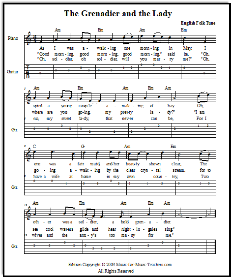 Easy guitar tabs for Grenadier and the Lady or Emigrant's Daughter