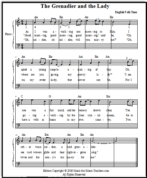 Lead sheet for Grenadier and the Lady or Emigrant's Daughter