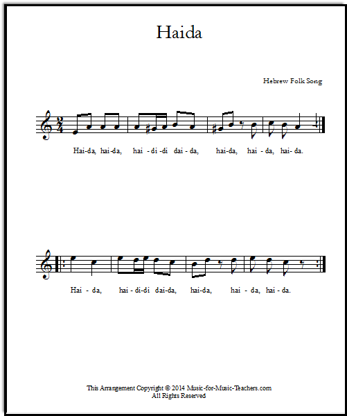 Haida in Am, a Hebrew round, free sheet music