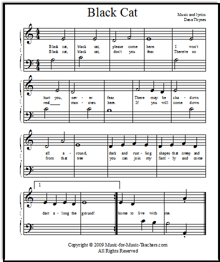 Black Cat easy piano song for Halloween