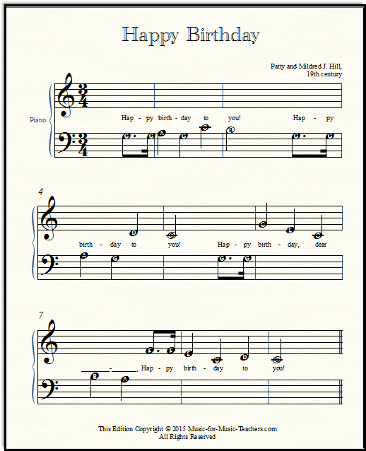 Made-easy notes for Happy Birthday - piano sheet music