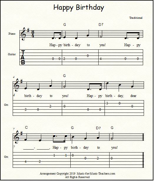 Ung dame skive Rafflesia Arnoldi Happy Birthday Free Sheet Music for Guitar, Piano, & Lead Instruments