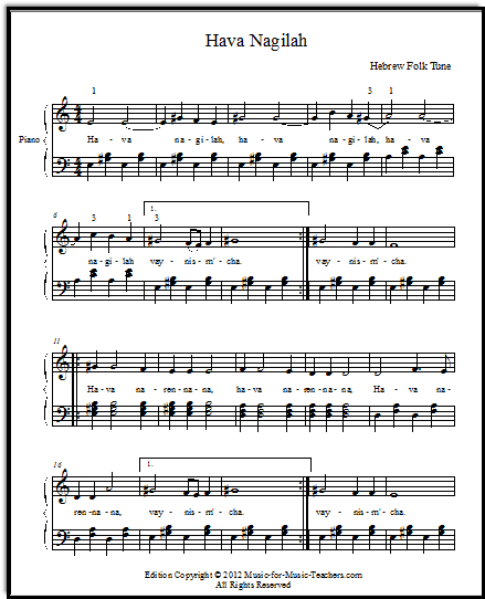 Free easy piano sheet music for After Year Two of piano, Hava Nagilah