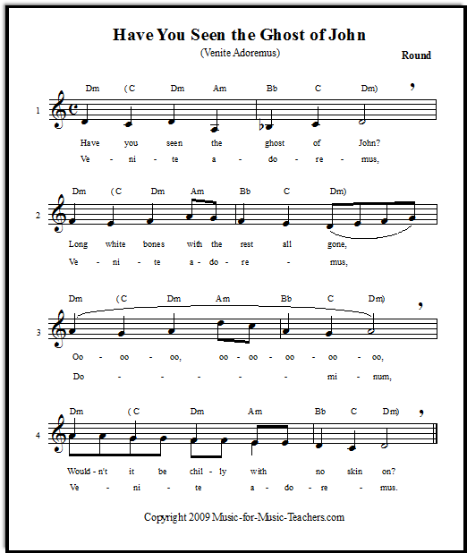 Vocal round Have You Seen the Ghost of John