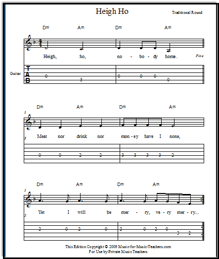 Round Heigh Ho free sheet music with guitar tabs