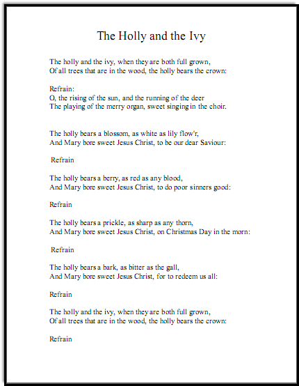 Christmas song lyrics for The Holly and the Ivy, just the words